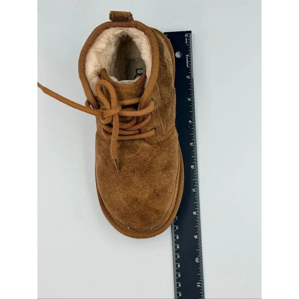 UGG Neumel II Boot Chestnut Brown Suede Lace Chukka Little Kid Size 1 Shoes EUC